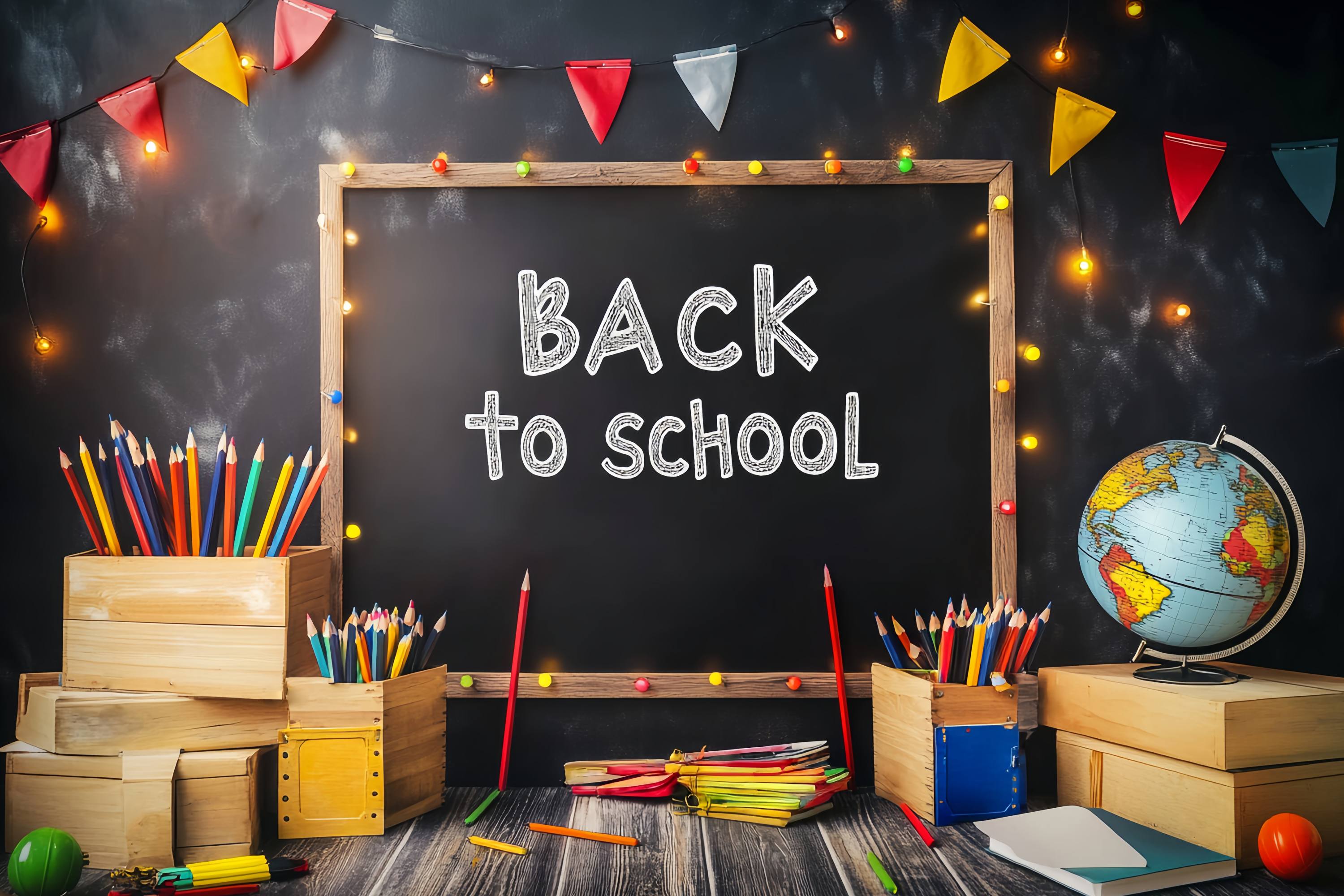 Back To School Chalkboard Backdrop String Lights Chalkboard Pencil Display Back To School Backdrop LXX58-150