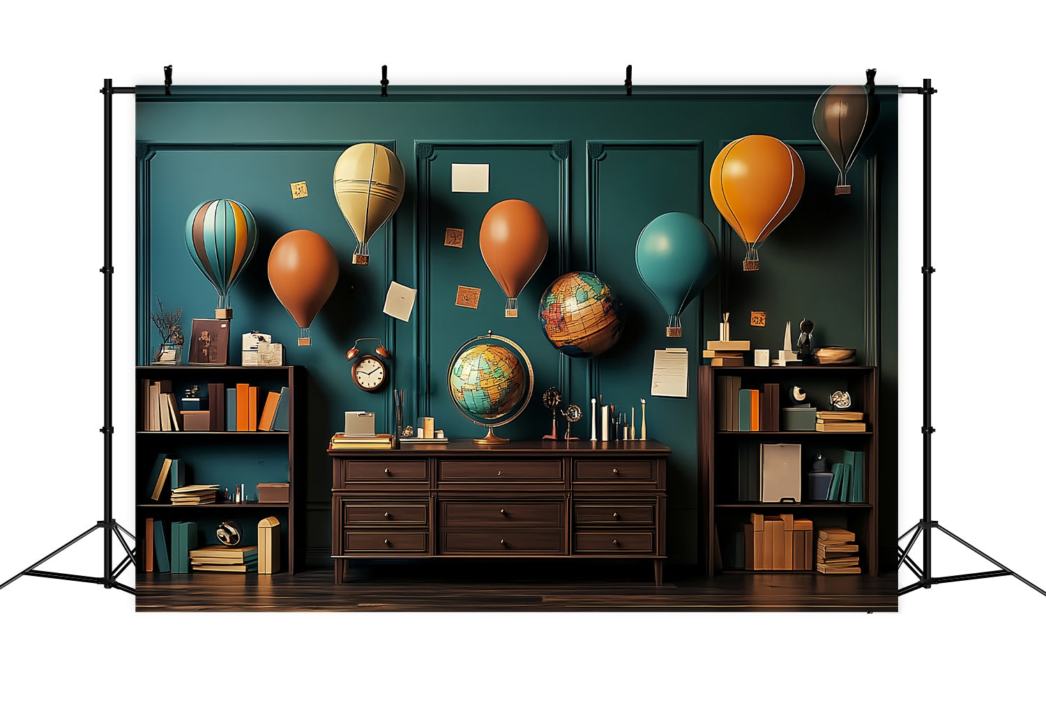 School Classroom Backdrop Hot Air Balloon Study Room Back To School Backdrops LXX58-151