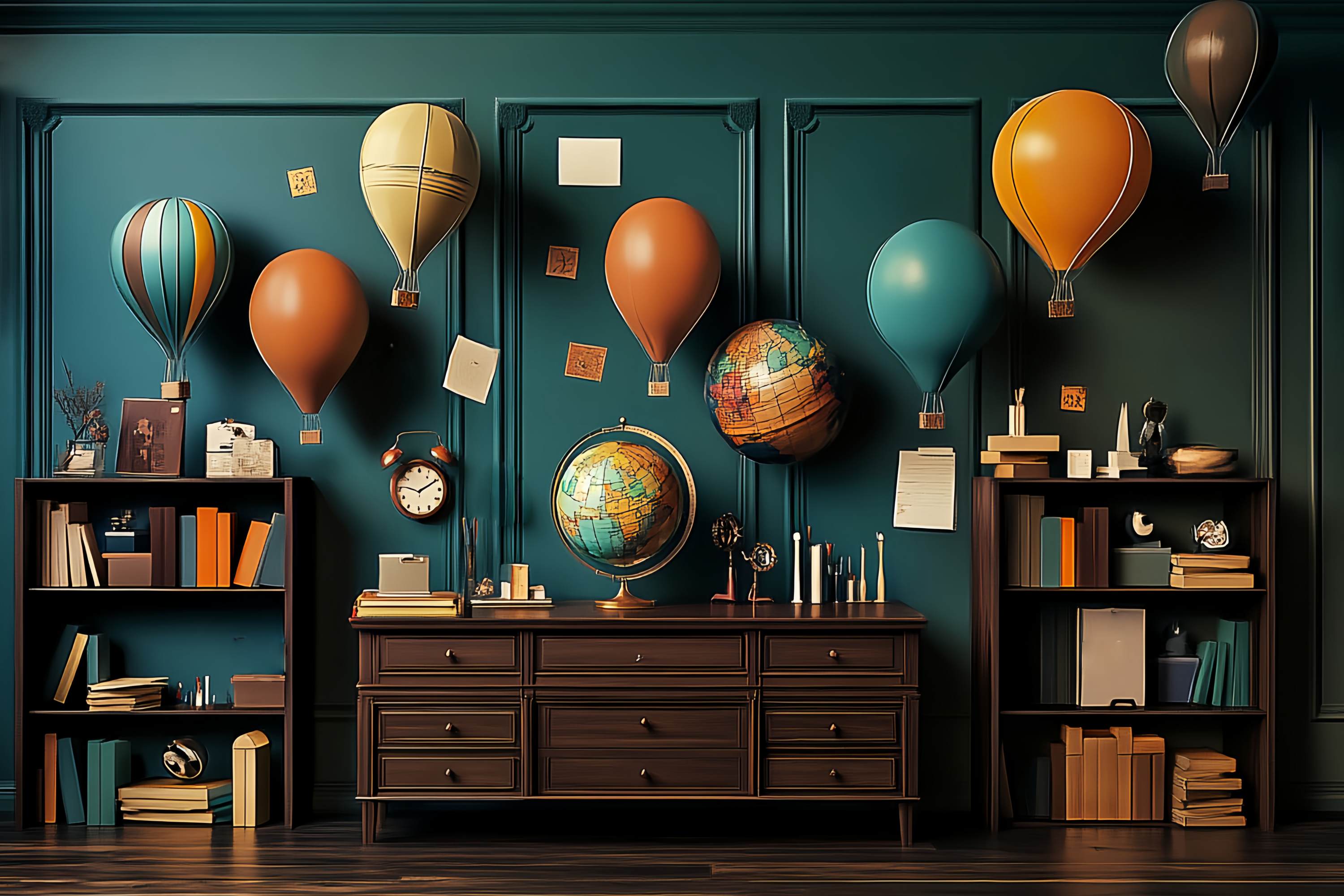School Classroom Backdrop Hot Air Balloon Study Room Back To School Backdrops LXX58-151