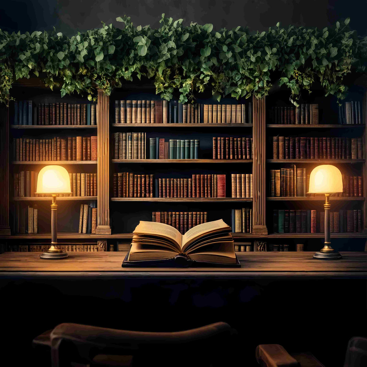 Back To School Backdrops Vintage Library Reading Corner Bookshelf Back