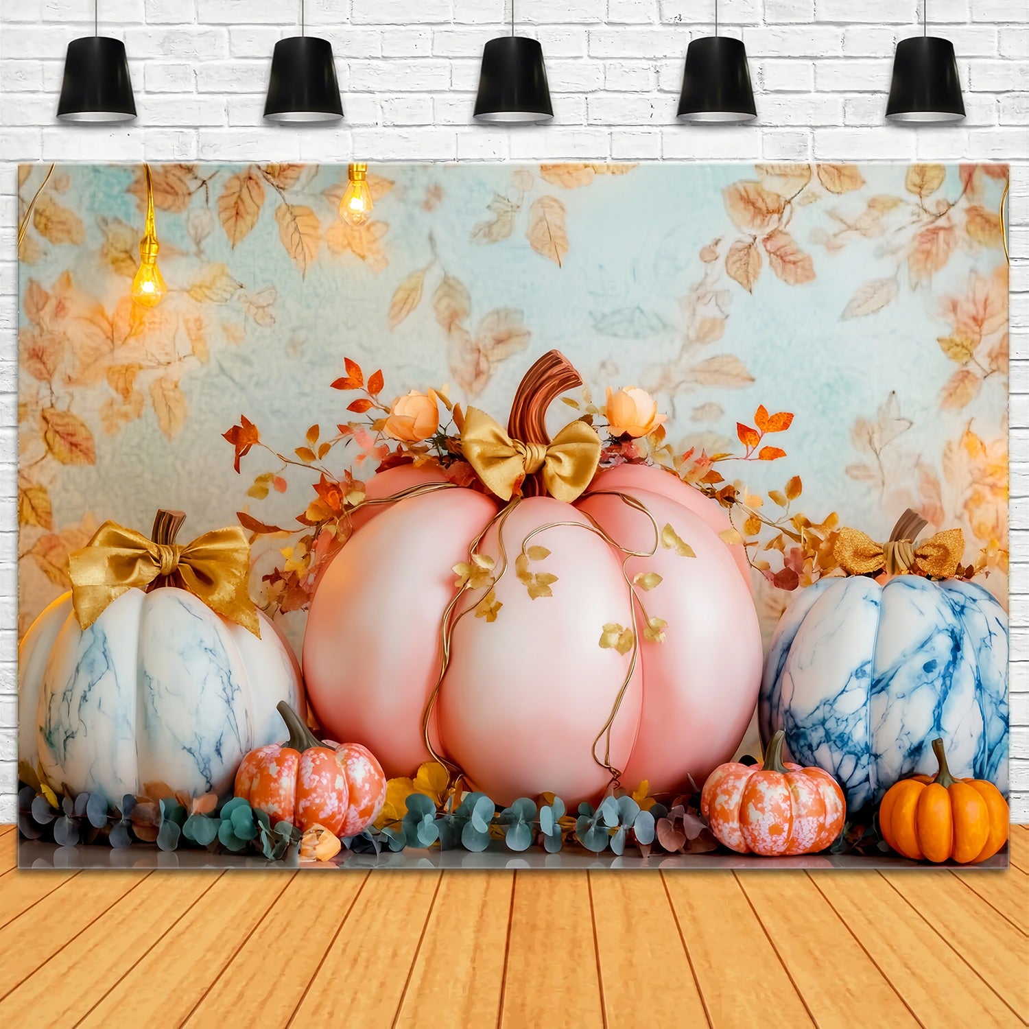 Fall Backdrop Pastel Pumpkin Floral Arrangement Newborn Backdrop LXX58-154