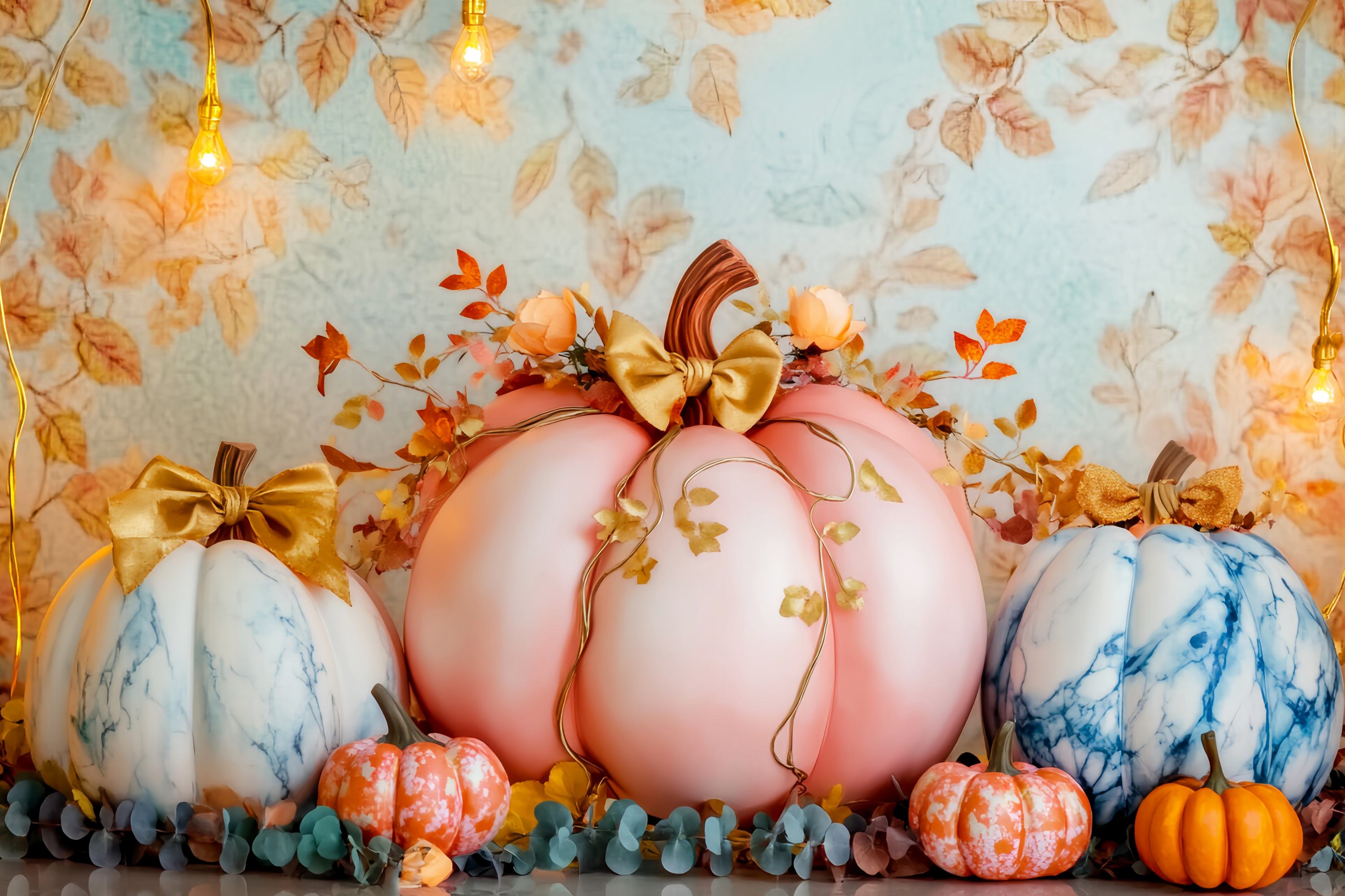 Fall Backdrop Pastel Pumpkin Floral Arrangement Newborn Backdrop LXX58-154