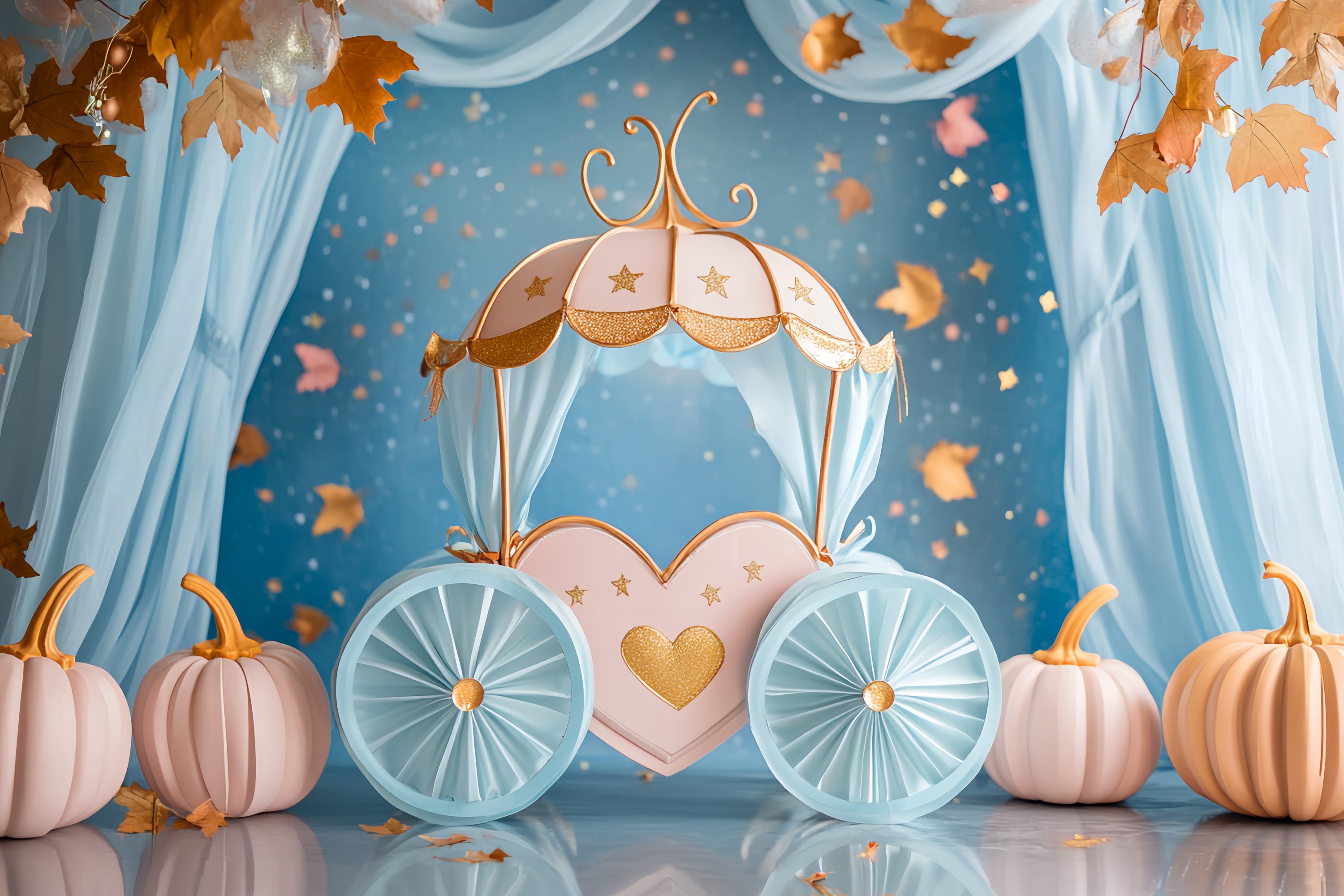 Fall Backdrop Fairytale Pumpkin Carriage Decor Newborn Backdrop LXX58-156