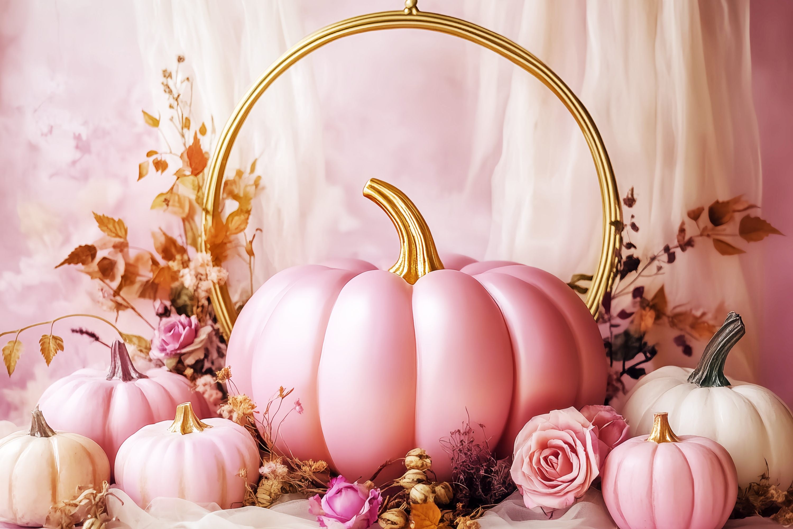 Fall Photo Backdrop Blush Pumpkin Rose Elegance Pink Backdrop LXX58-158