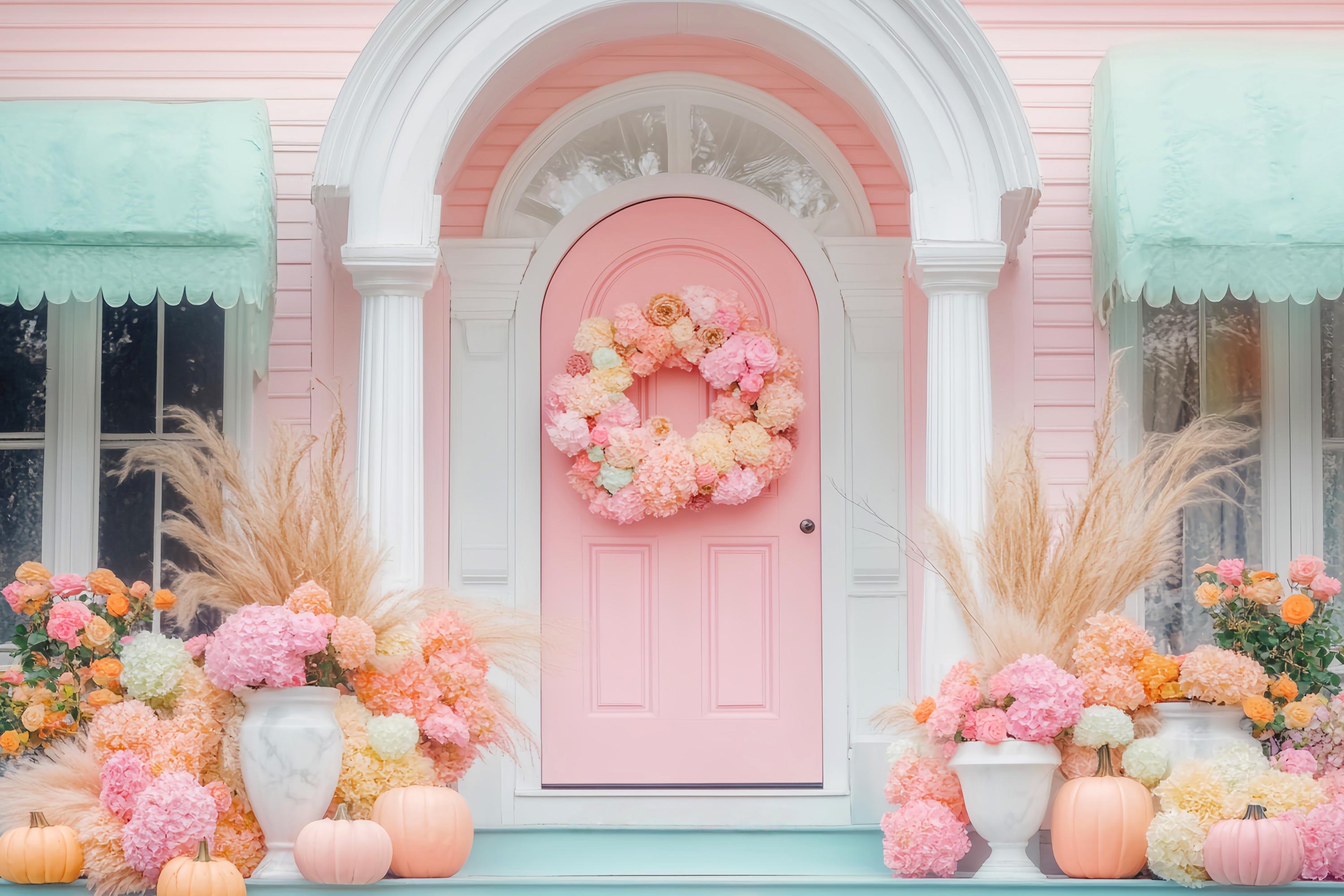Fall Backdrop for Photos Pastel Door Floral Harvest Floral Backdrop LXX58-159