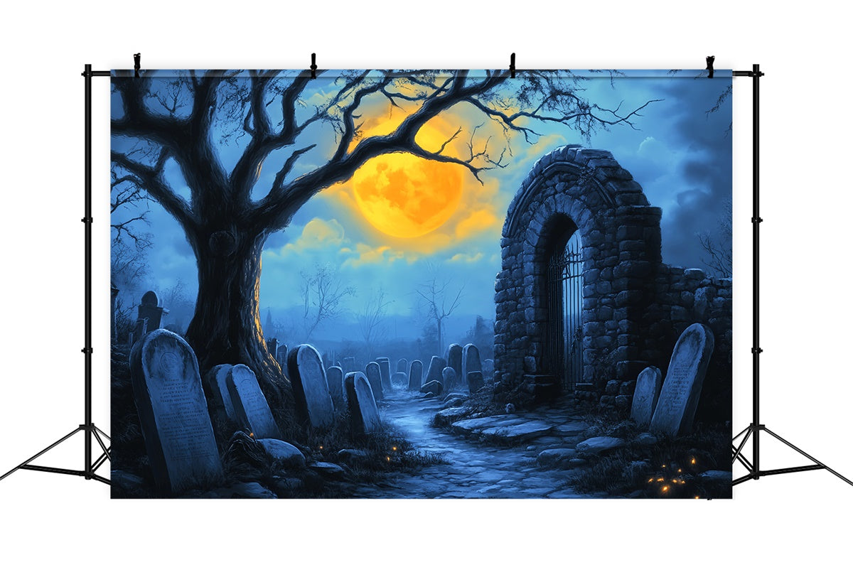 Halloween Graveyard Backdrop Creepy Grave Pathway Backdrop LXX58-16