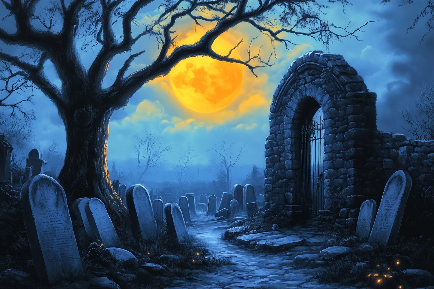 Halloween Graveyard Backdrop Creepy Grave Pathway Backdrop LXX58-16