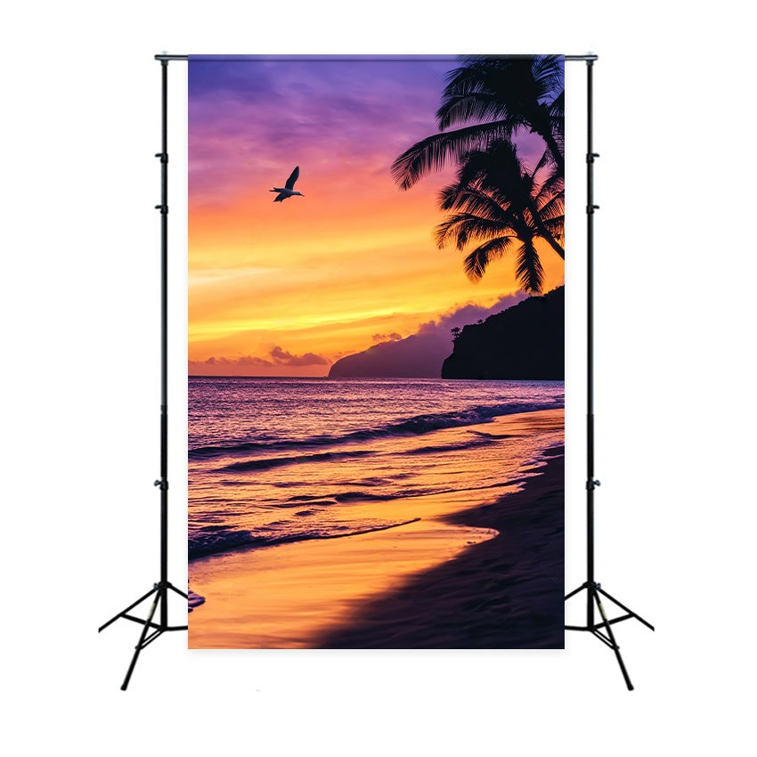 Fall Backdrop Tropical Sunset Palm Silhouette Sunset Backdrop LXX58-163