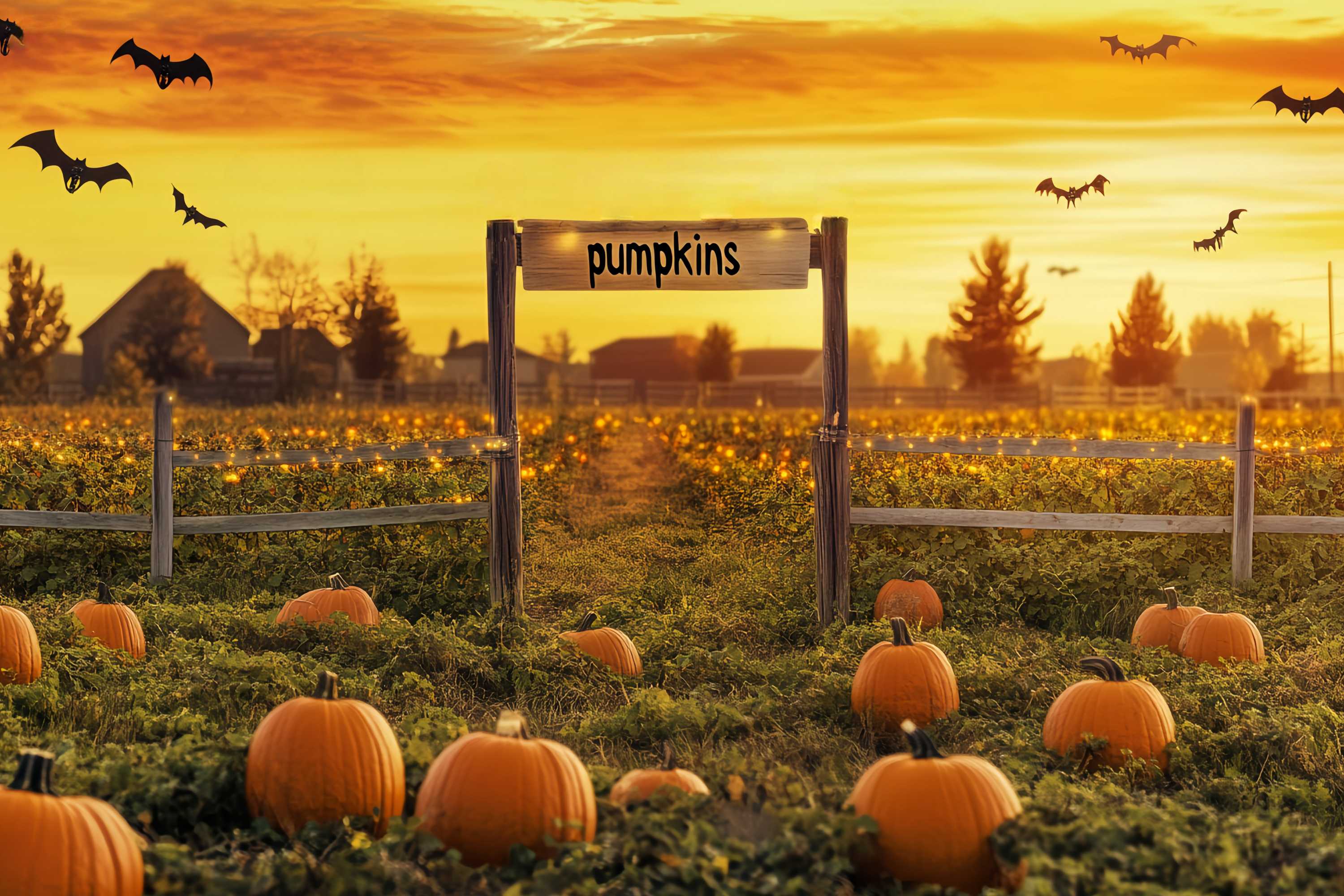 Fall Photo Backdrop Pumpkin Patch Sunset Bats Sunset Backdrop LXX58-164