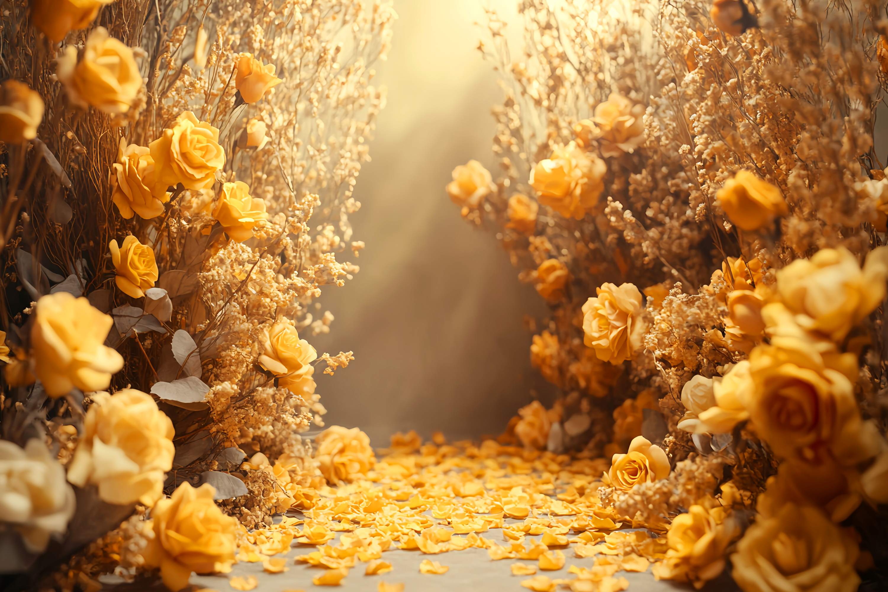 Fall Backdrops for Photography Golden Rose Petal Path Floral Backdrop LXX58-169