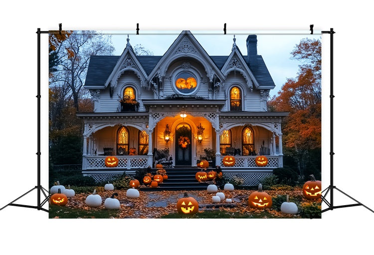 Haunted House Backdrop Pumpkin White Manor Backdrop LXX58-17