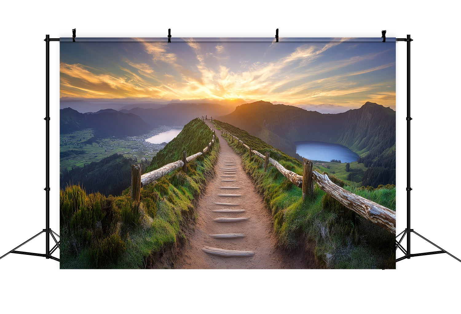 Autumn Fall Backdrop Mountain Ridge Sunrise Pathway Sunset Backdrop LXX58-172