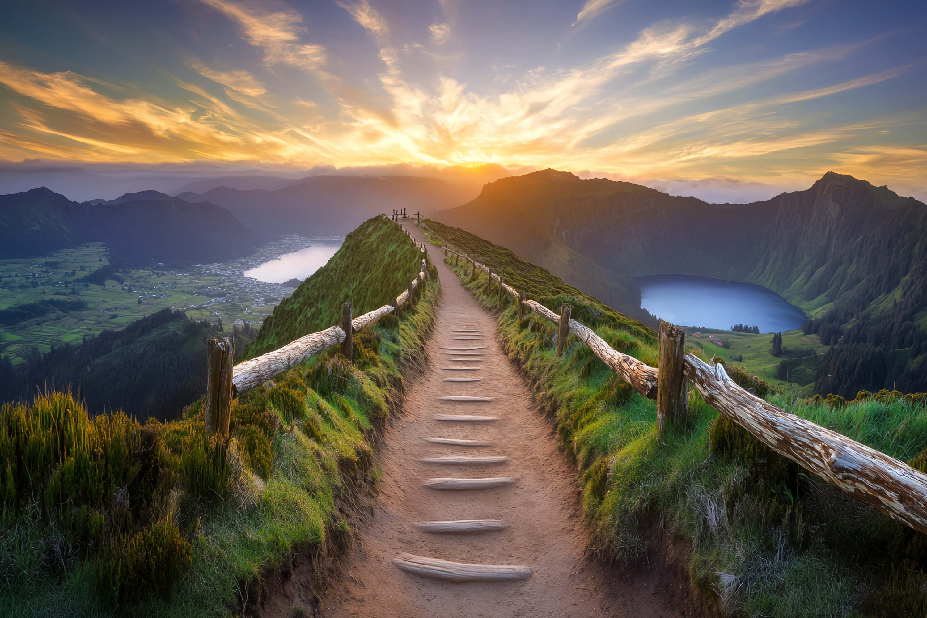 Autumn Fall Backdrop Mountain Ridge Sunrise Pathway Sunset Backdrop LXX58-172