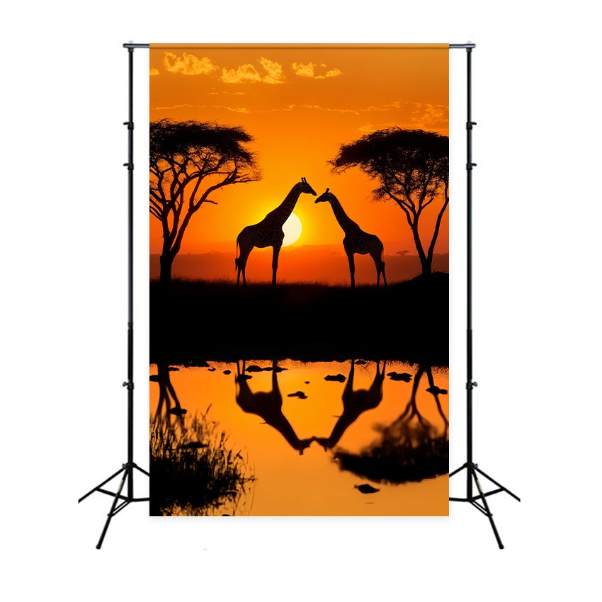 Fall Backdrop Ideas Giraffe Sunset Water Reflection Sunset Backdrop LXX58-175