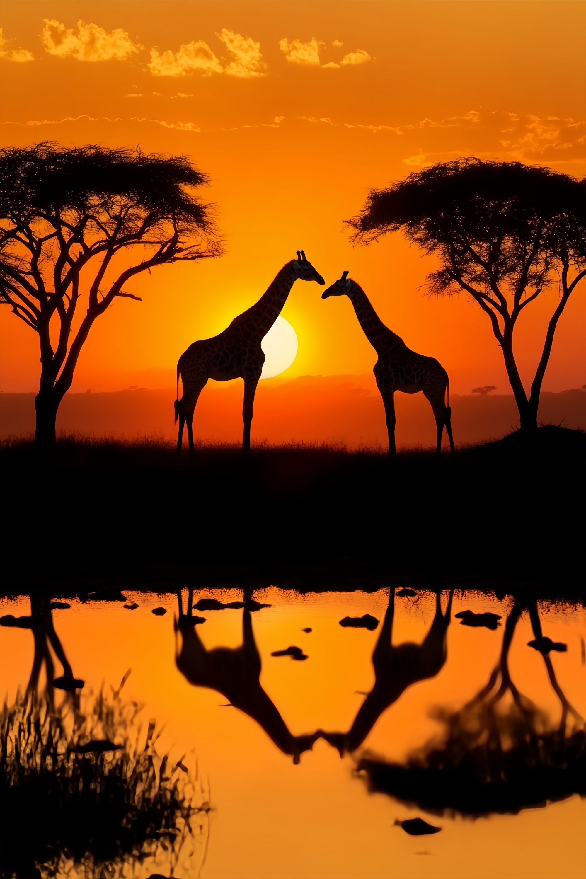 Fall Backdrop Ideas Giraffe Sunset Water Reflection Sunset Backdrop LXX58-175