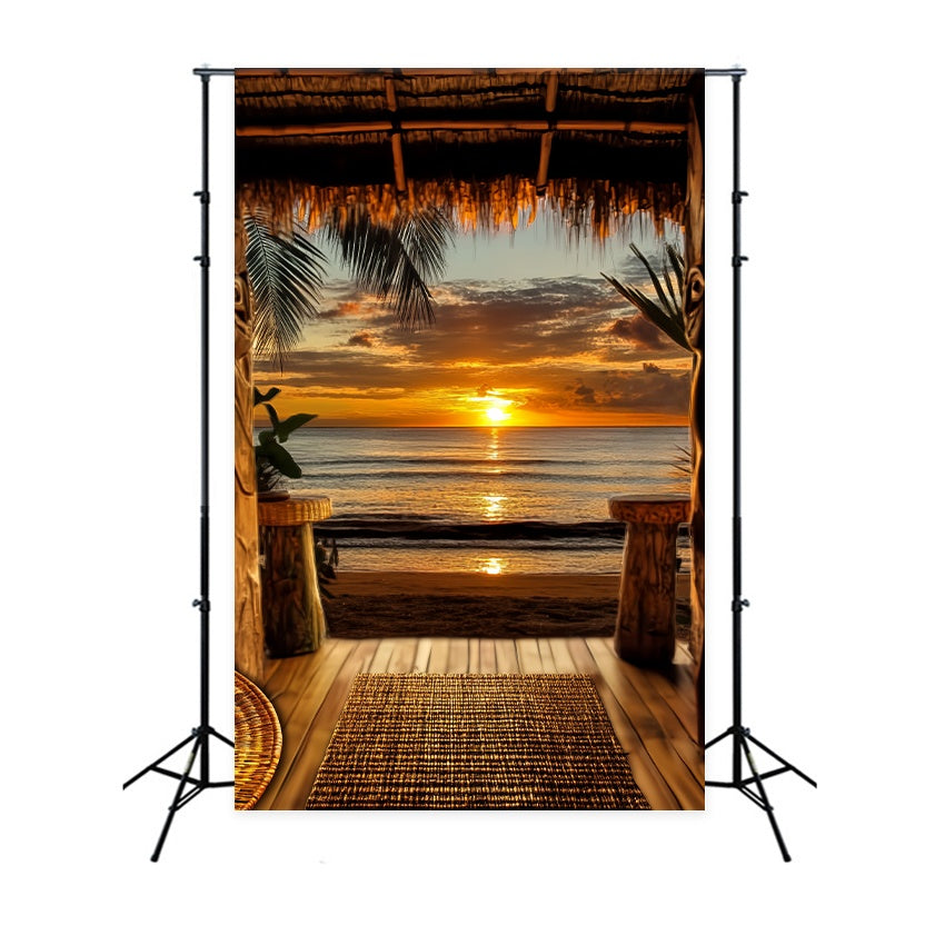 Fall Photo Backdrop Tropical Hut Sunset Horizon Sunset Backdrop LXX58-176