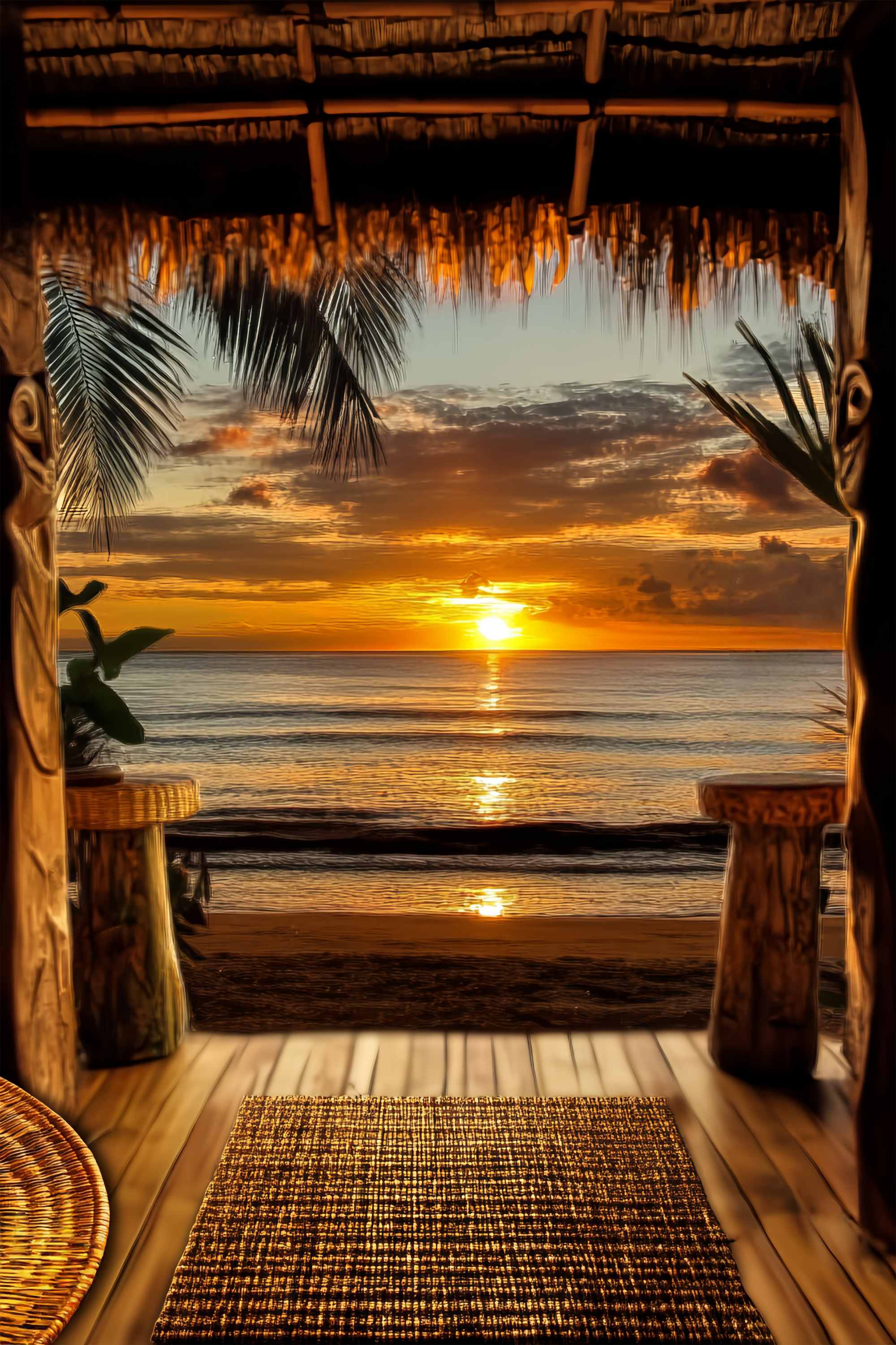 Fall Photo Backdrop Tropical Hut Sunset Horizon Sunset Backdrop LXX58-176