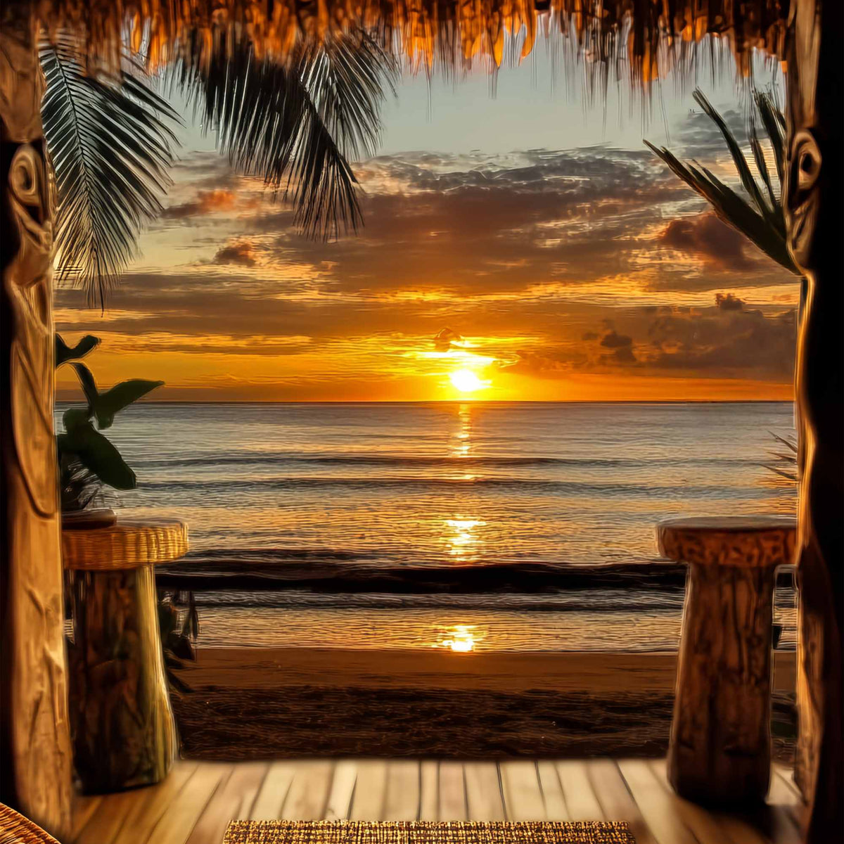 Fall Photo Backdrop Tropical Hut Sunset Horizon Sunset Backdrop LXX58-