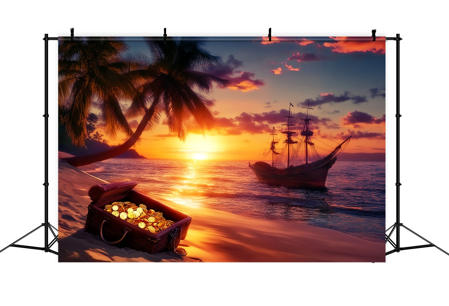 Fall Backdrops for Photography Pirate Ship Treasure Sunset Backdrop LXX58-177