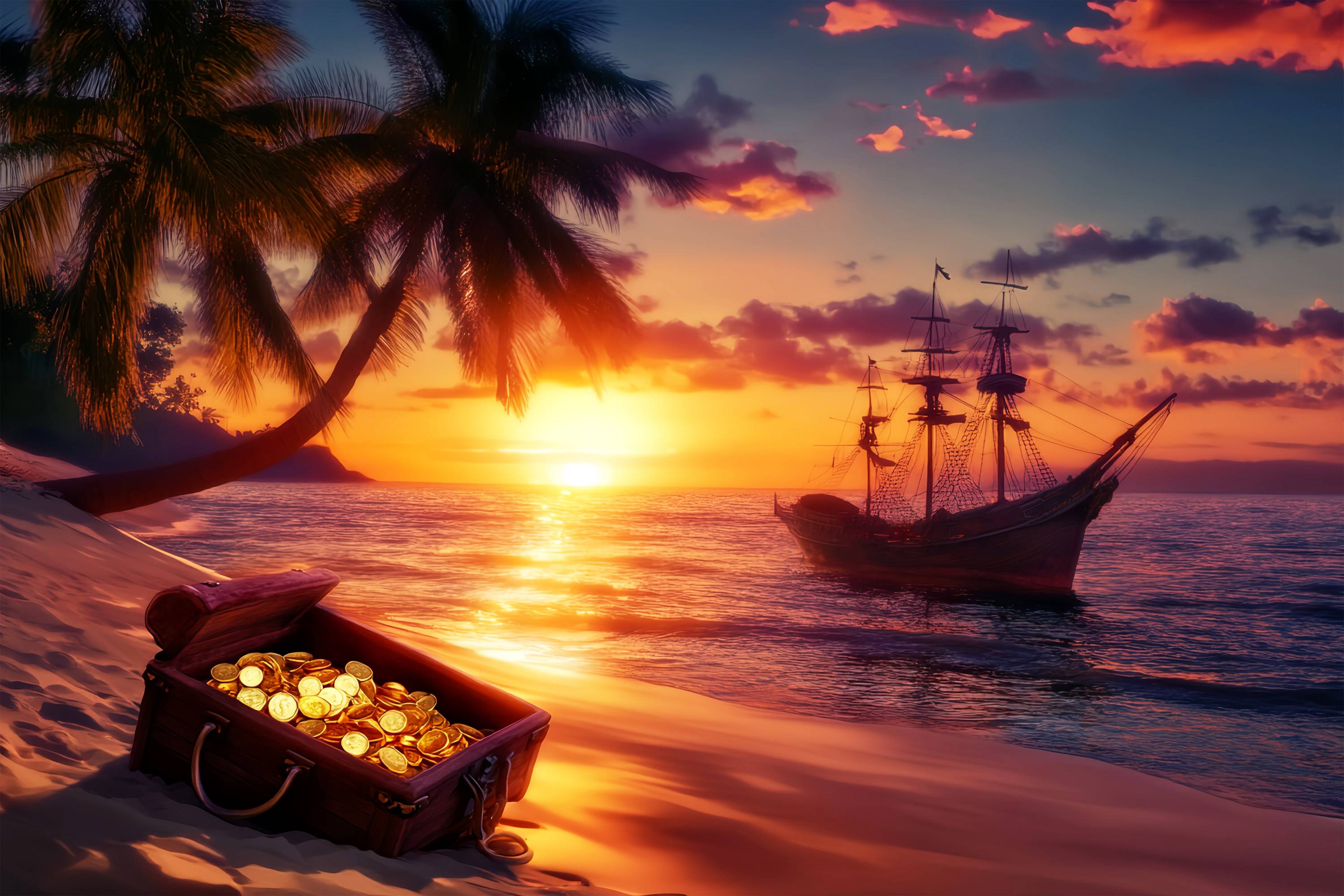 Fall Backdrops for Photography Pirate Ship Treasure Sunset Backdrop LXX58-177