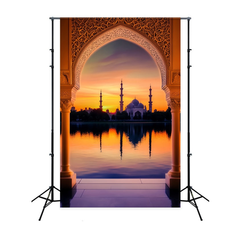 Fall Backdrop for Photos Golden Mosque Sunset Reflection Sunset Backdrop LXX58-178
