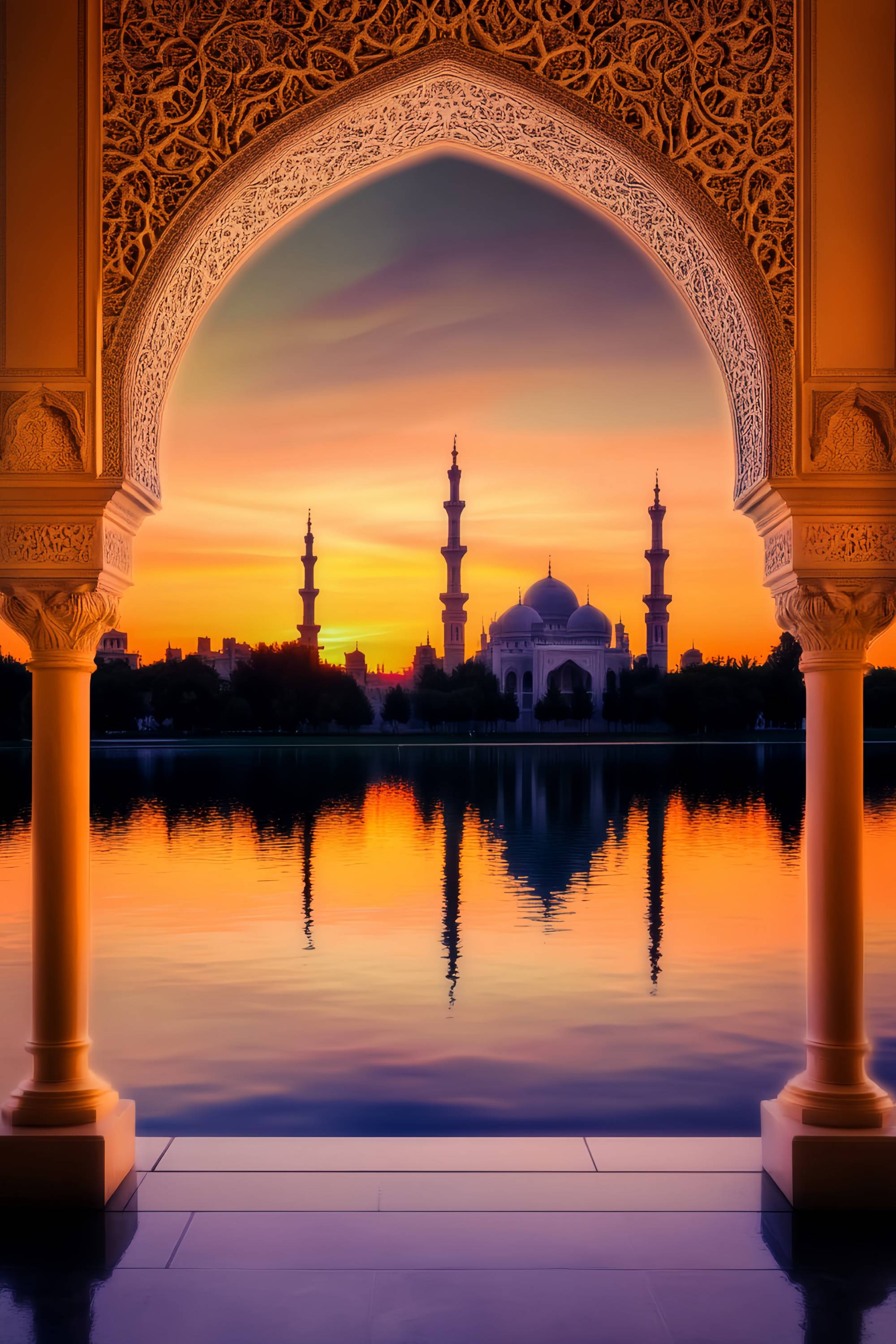 Fall Backdrop for Photos Golden Mosque Sunset Reflection Sunset Backdrop LXX58-178