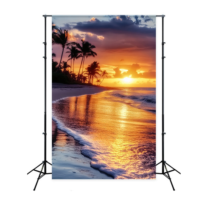 Fall Backdrop Tropical Palm Coast Sunset Glow Sunset Backdrop LXX58-179