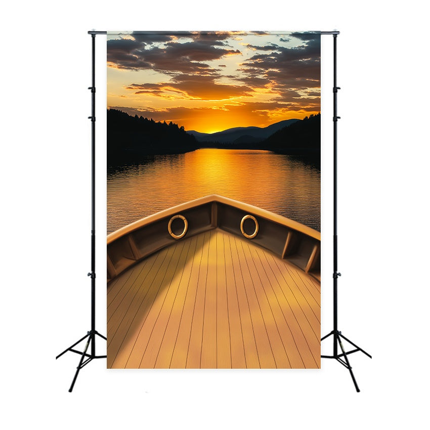 Fall Backdrops Golden Lake Horizon Boat Deck Sunset Backdrop LXX58-182