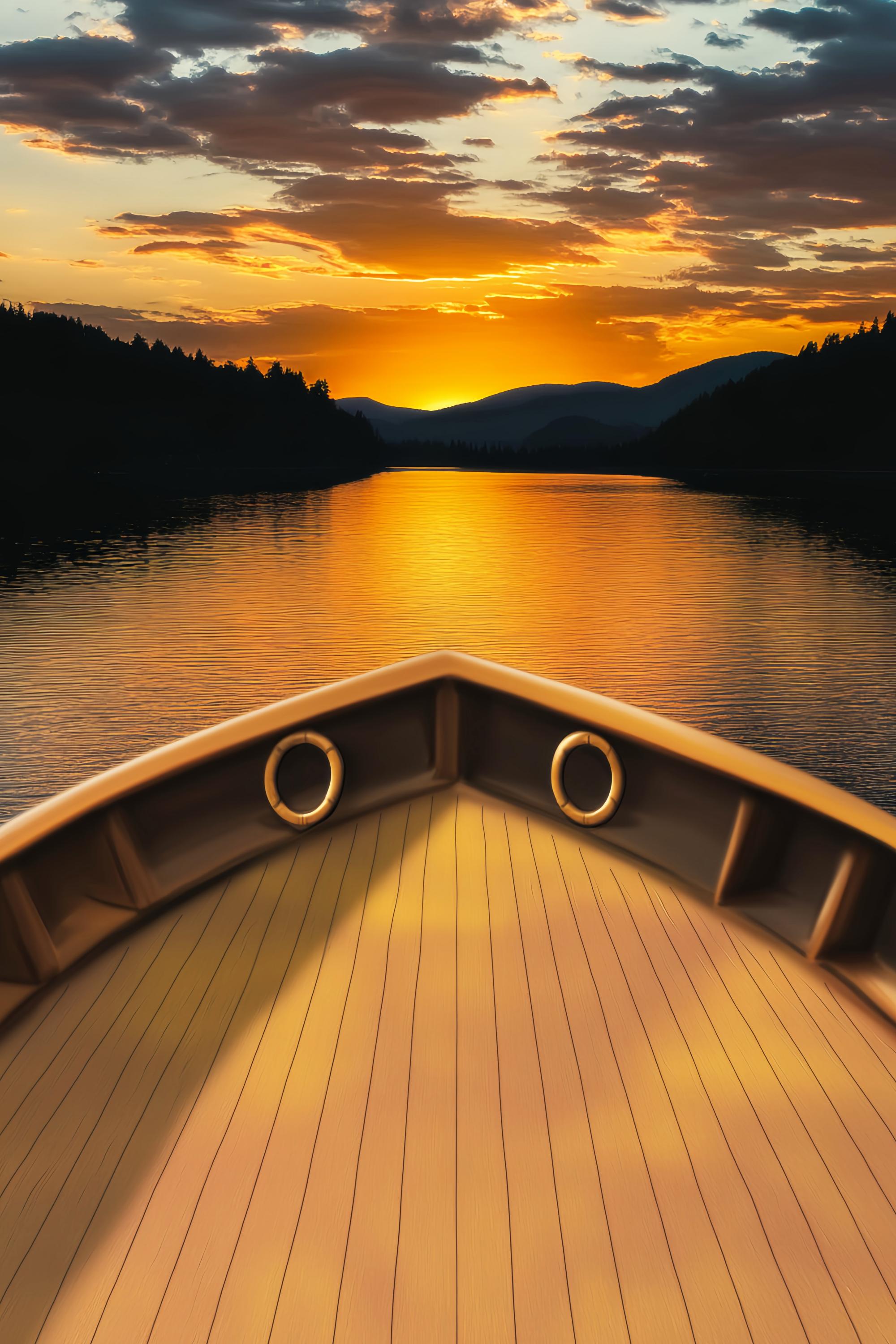 Fall Backdrops Golden Lake Horizon Boat Deck Sunset Backdrop LXX58-182