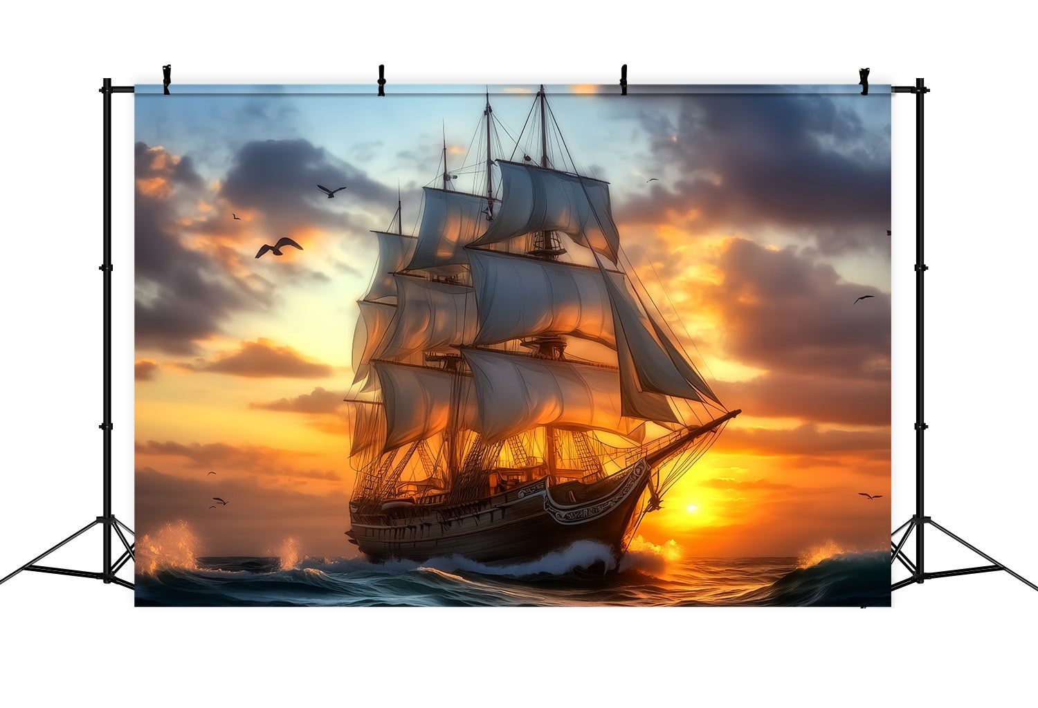 Fall Backdrop for Pictures Majestic Tall Ship Sunset Voyage Sunset Backdrop LXX58-184