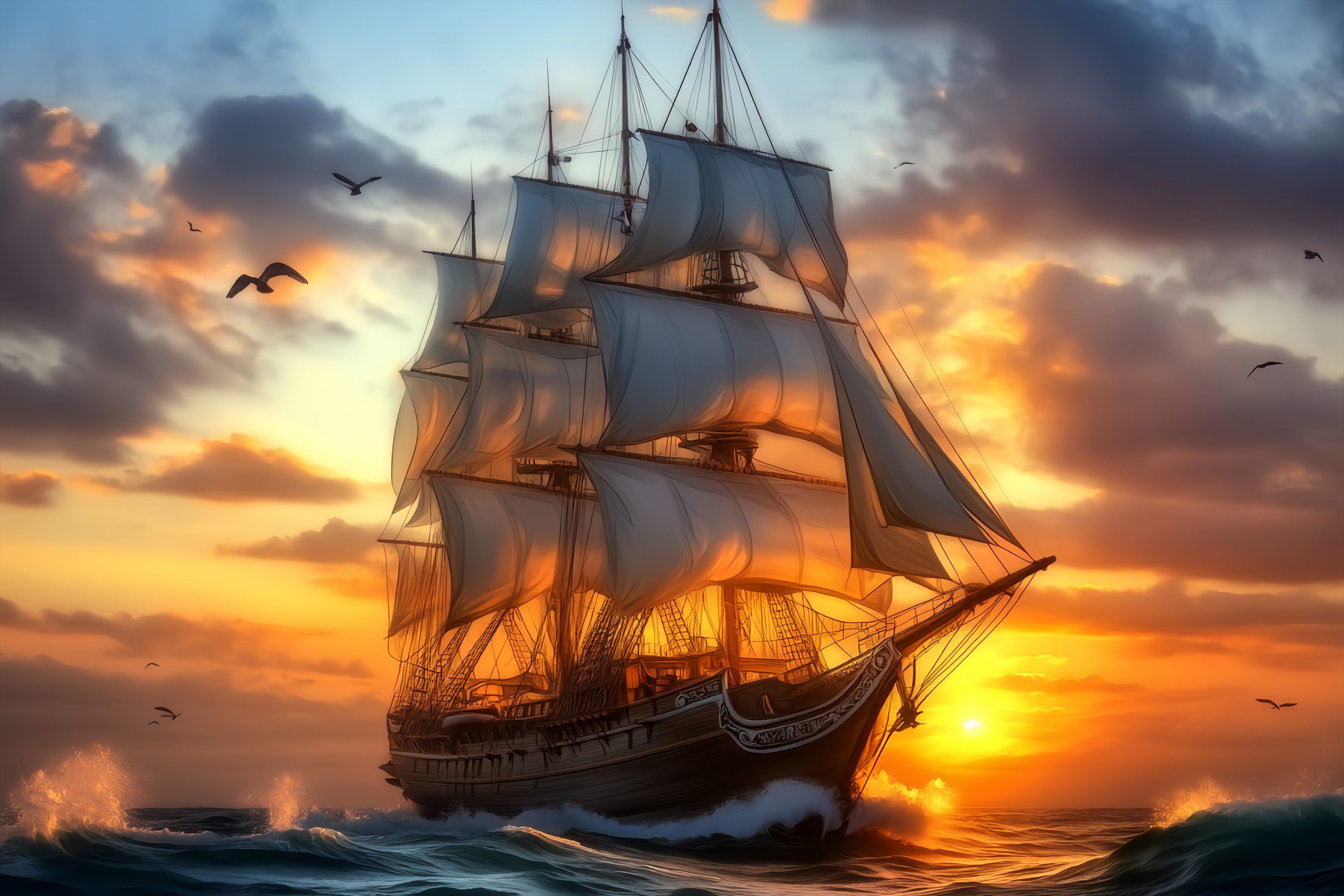 Fall Backdrop for Pictures Majestic Tall Ship Sunset Voyage Sunset Backdrop LXX58-184