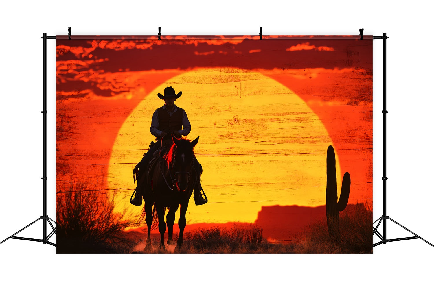 Fall Backdrop Cowboy Silhouette Fiery Sunset Cowboy Backdrop LXX58-186