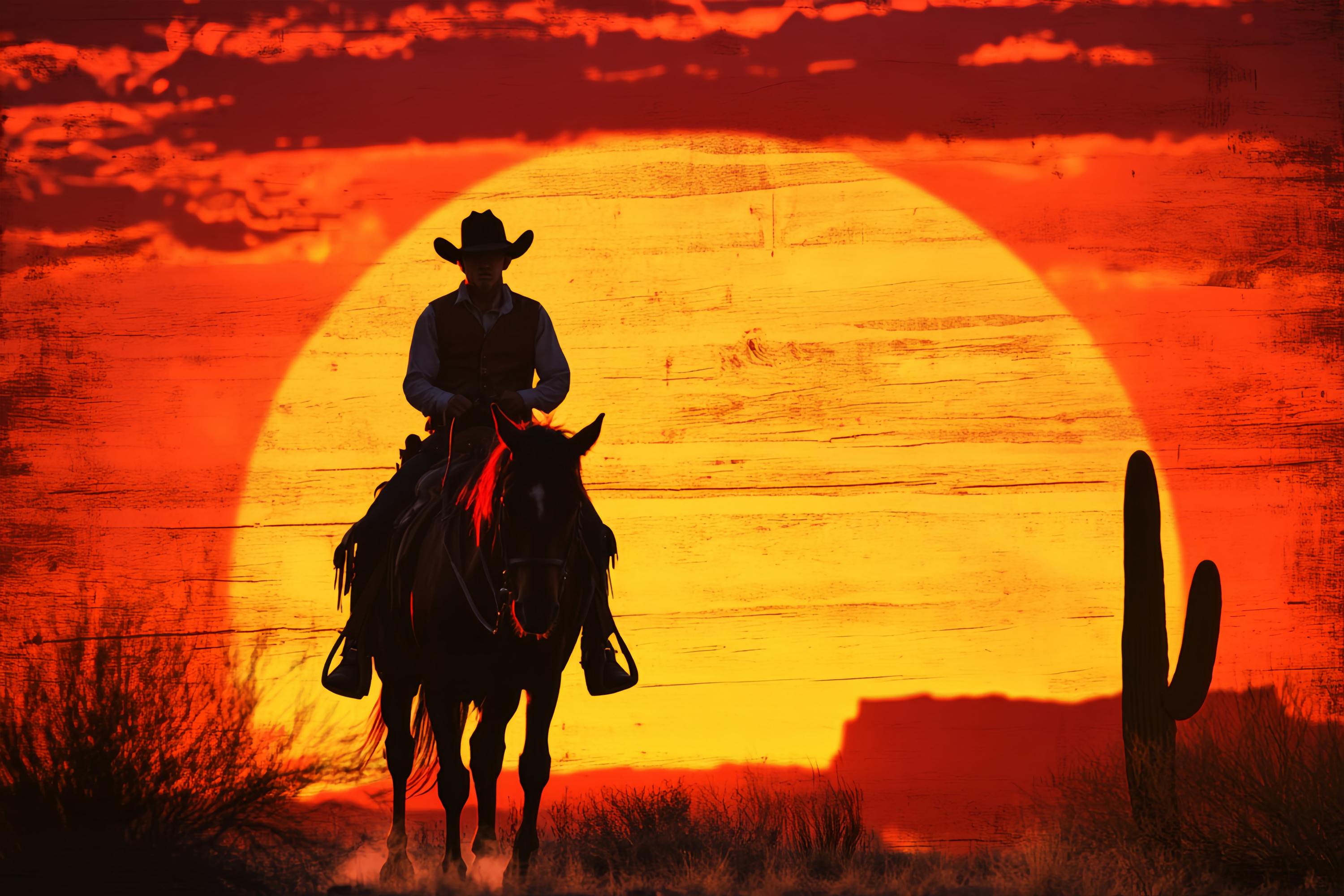 Fall Backdrop Cowboy Silhouette Fiery Sunset Cowboy Backdrop LXX58-186