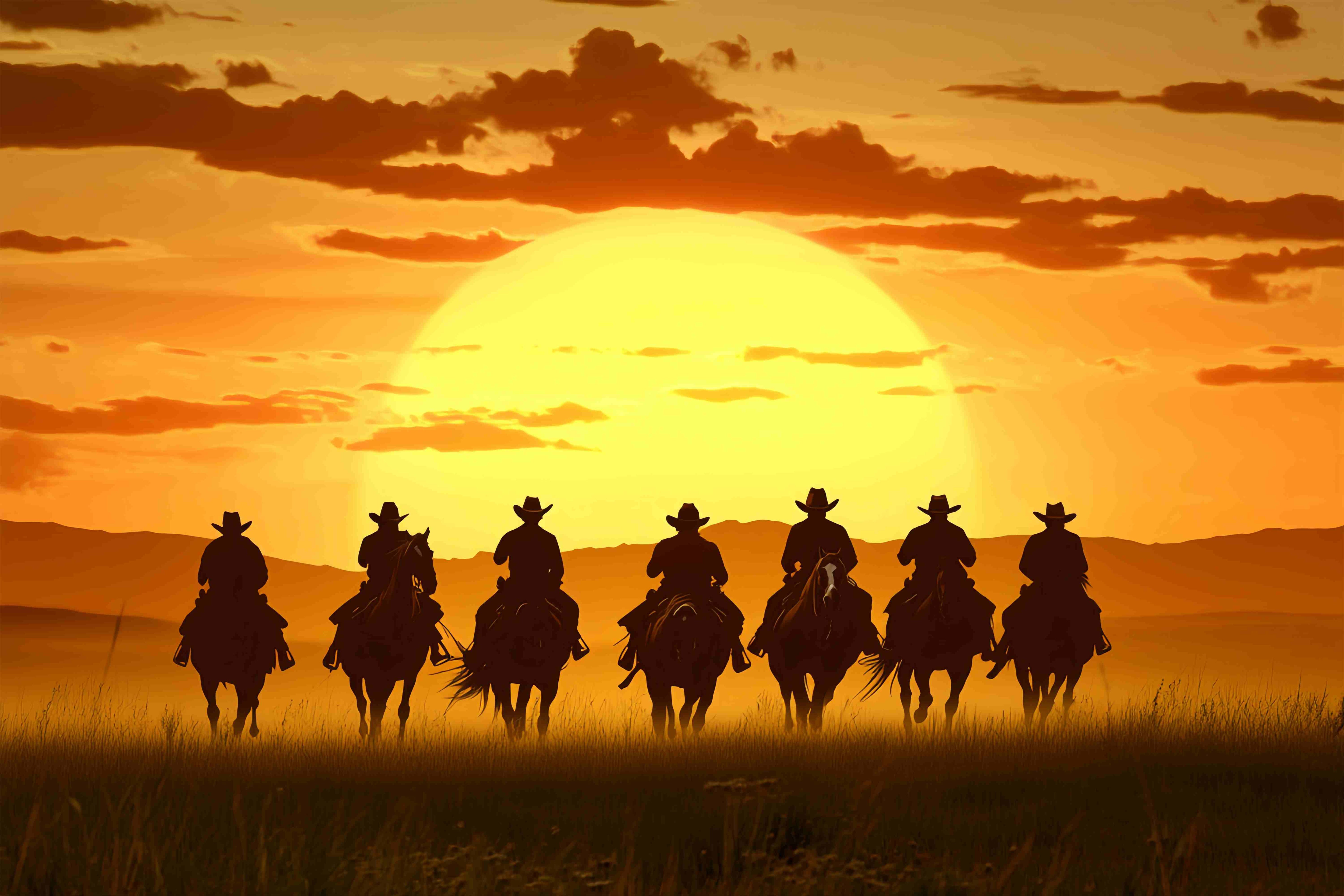 Autumn Backdrop Riders Silhouettes Golden Horizon Cowboy Backdrop LXX58-187
