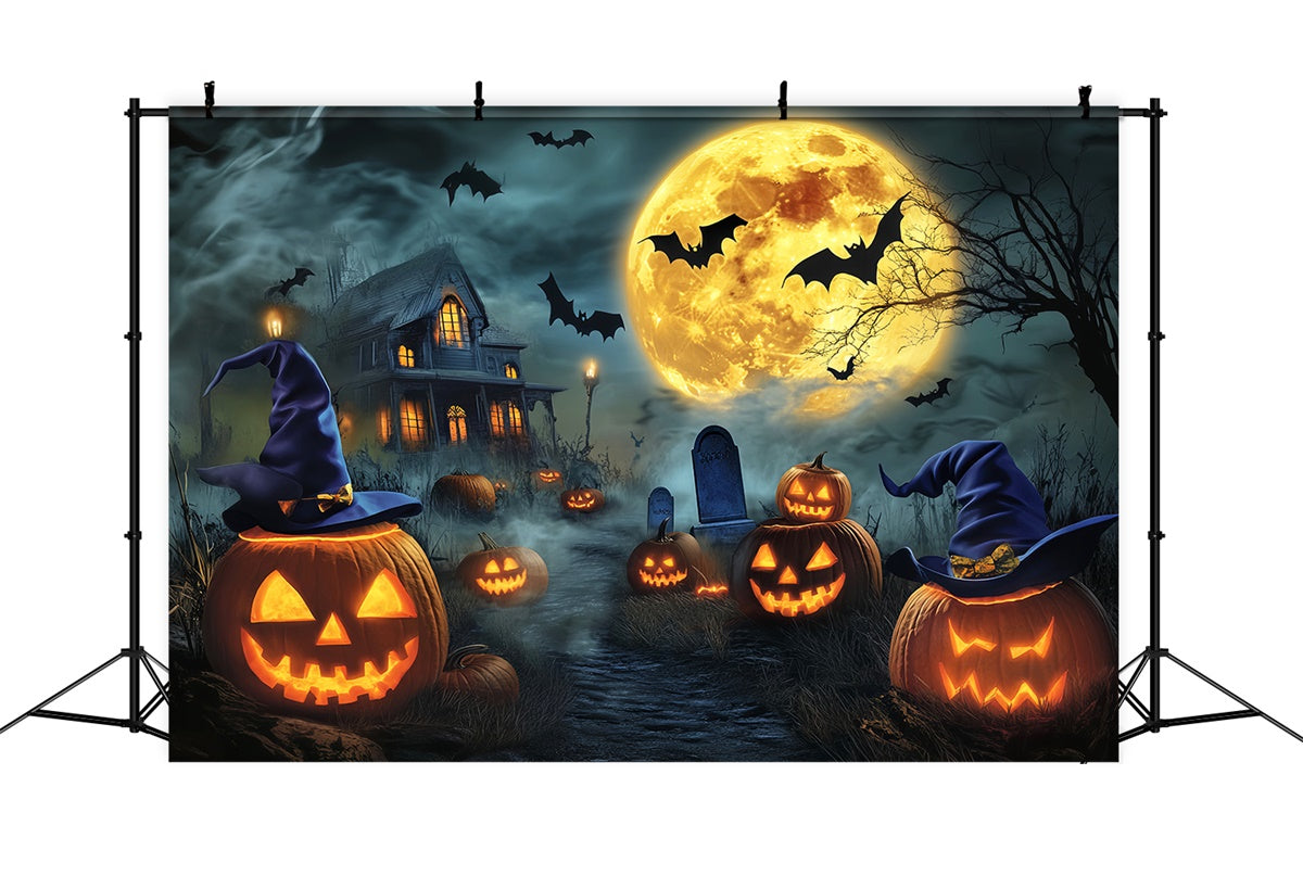 Halloween Photography Backdrop Witch Hat Pumpkin Backdrop LXX58-19