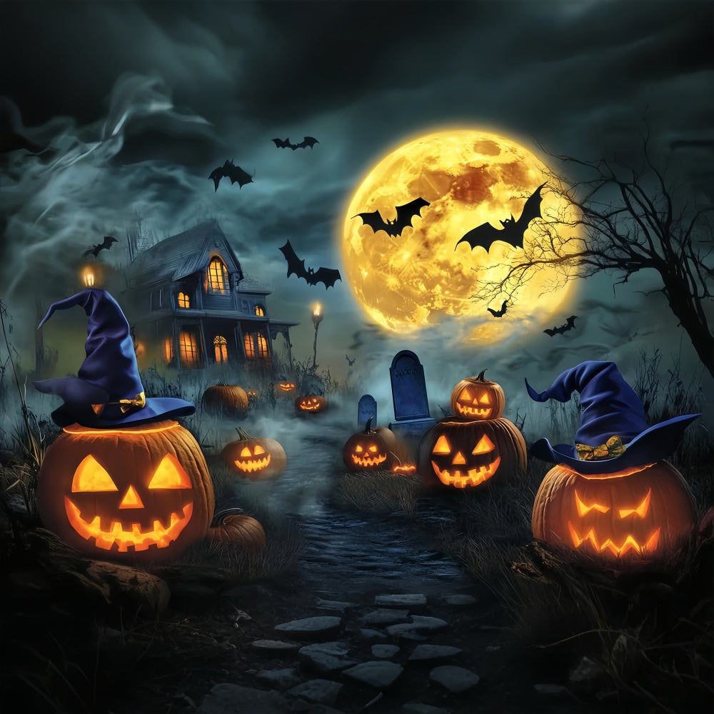 Halloween Photography Backdrop Witch Hat Pumpkin Backdrop LXX58-19