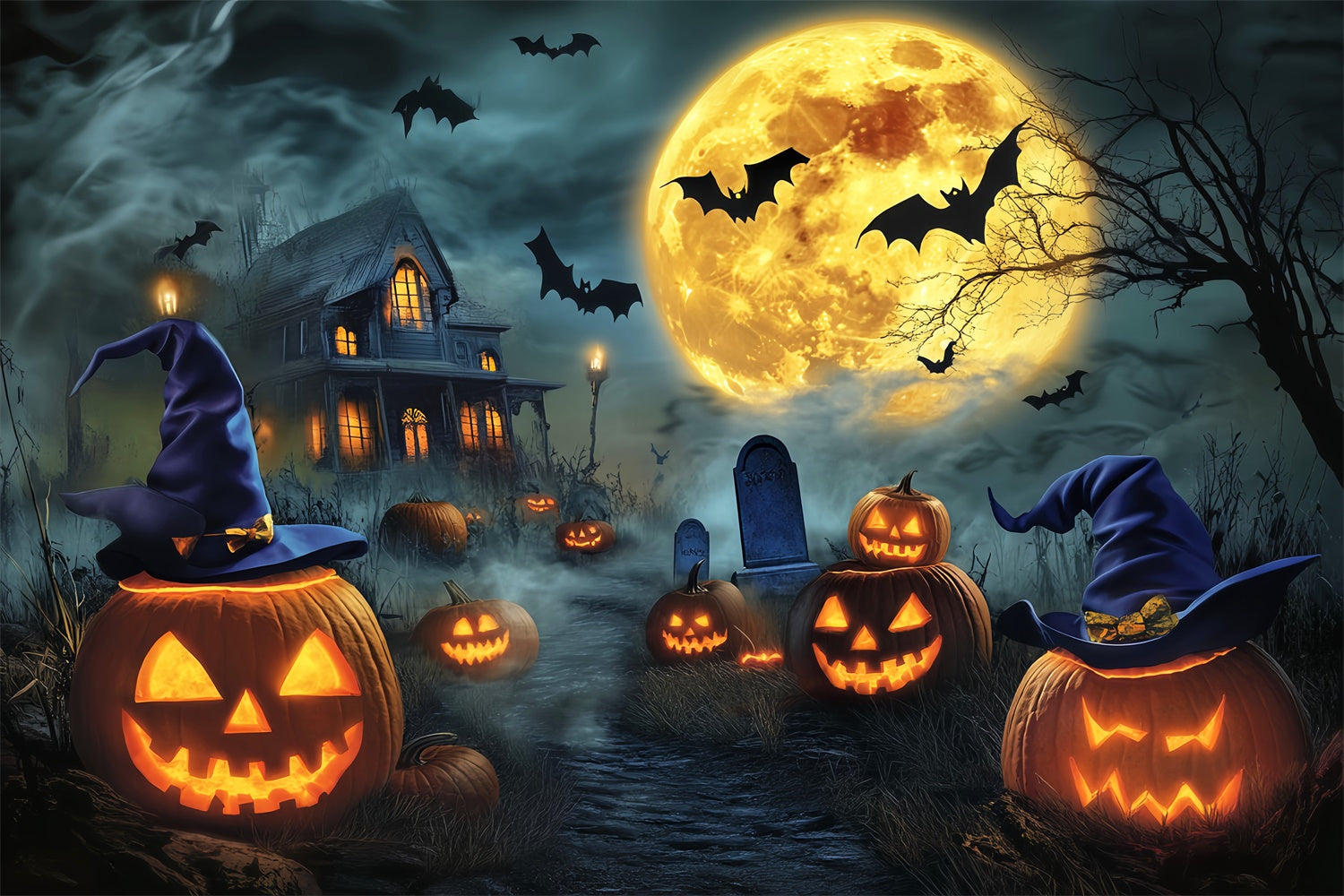 Halloween Photography Backdrop Witch Hat Pumpkin Backdrop LXX58-19