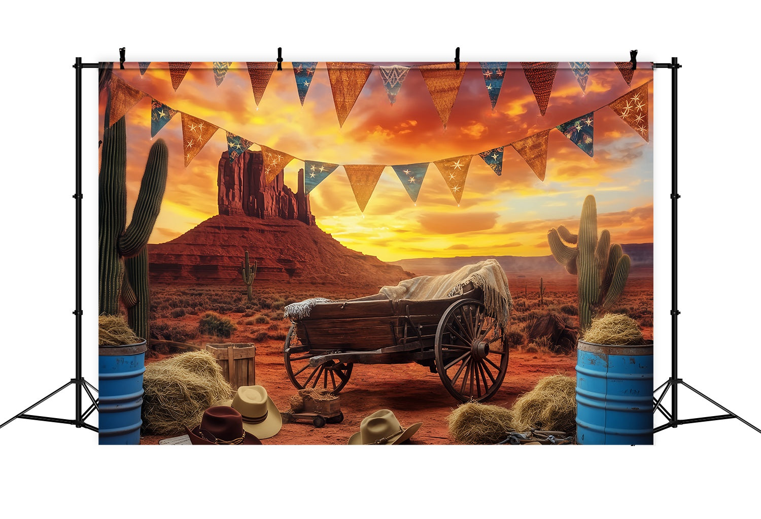 Fall Backdrops Sunset Desert Wagon Cactus Western Backdrop LXX58-190