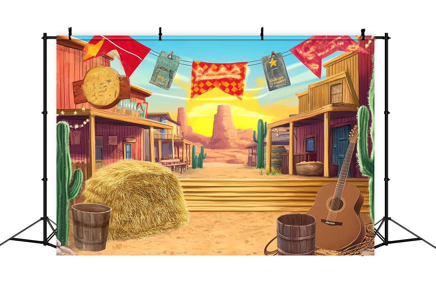 Fall Photo Backdrop Colorful Western Street Cactus Western Backdrop LXX58-192