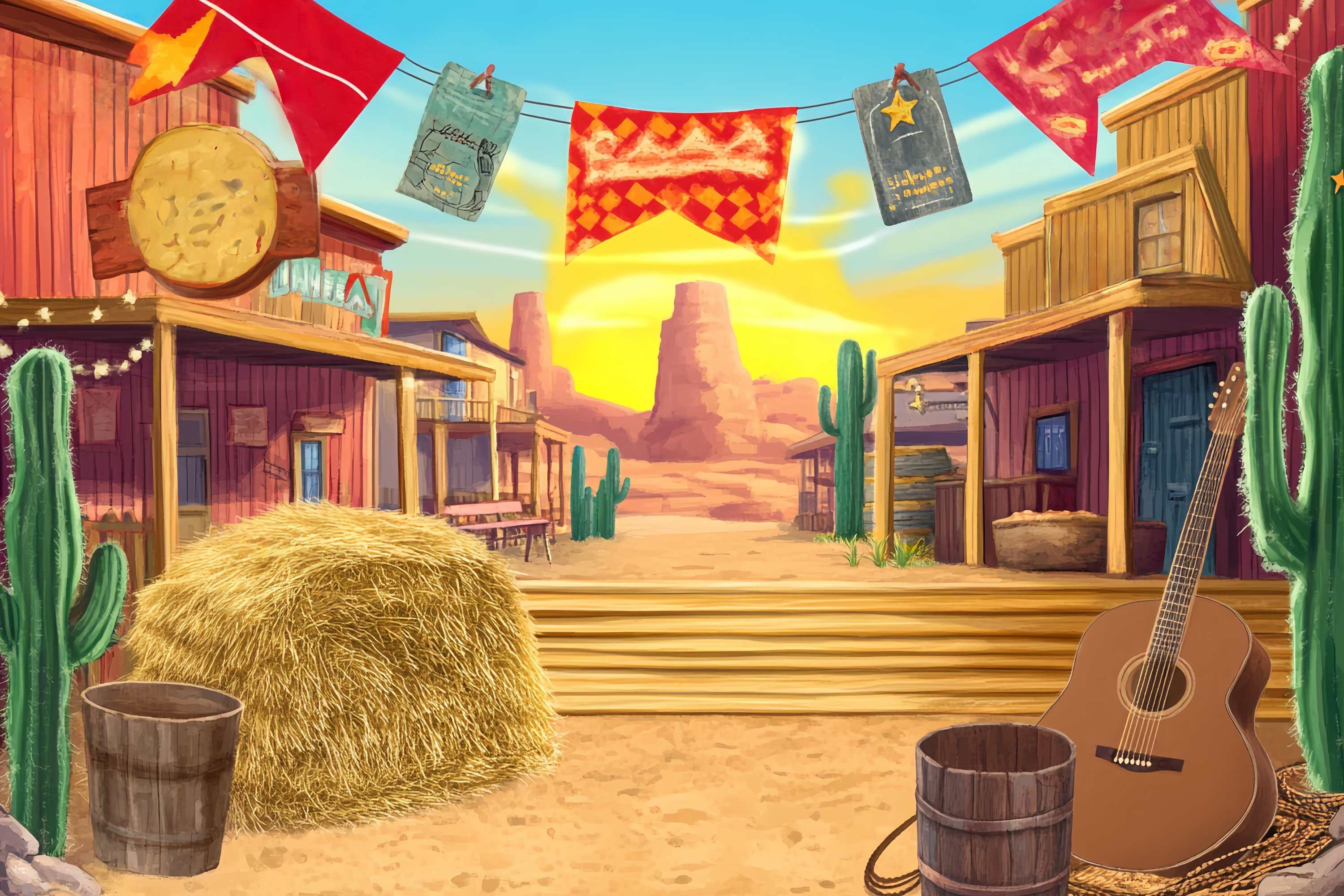 Fall Photo Backdrop Colorful Western Street Cactus Western Backdrop LXX58-192