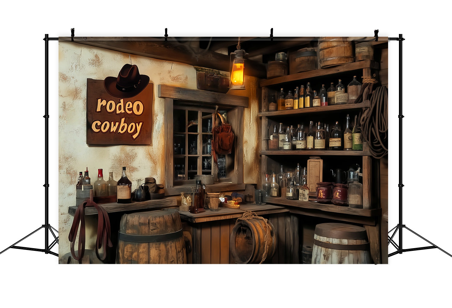 Fall Photo Backdrop Vintage Saloon Bottles Lantern Cowboy Backdrop LXX58-193