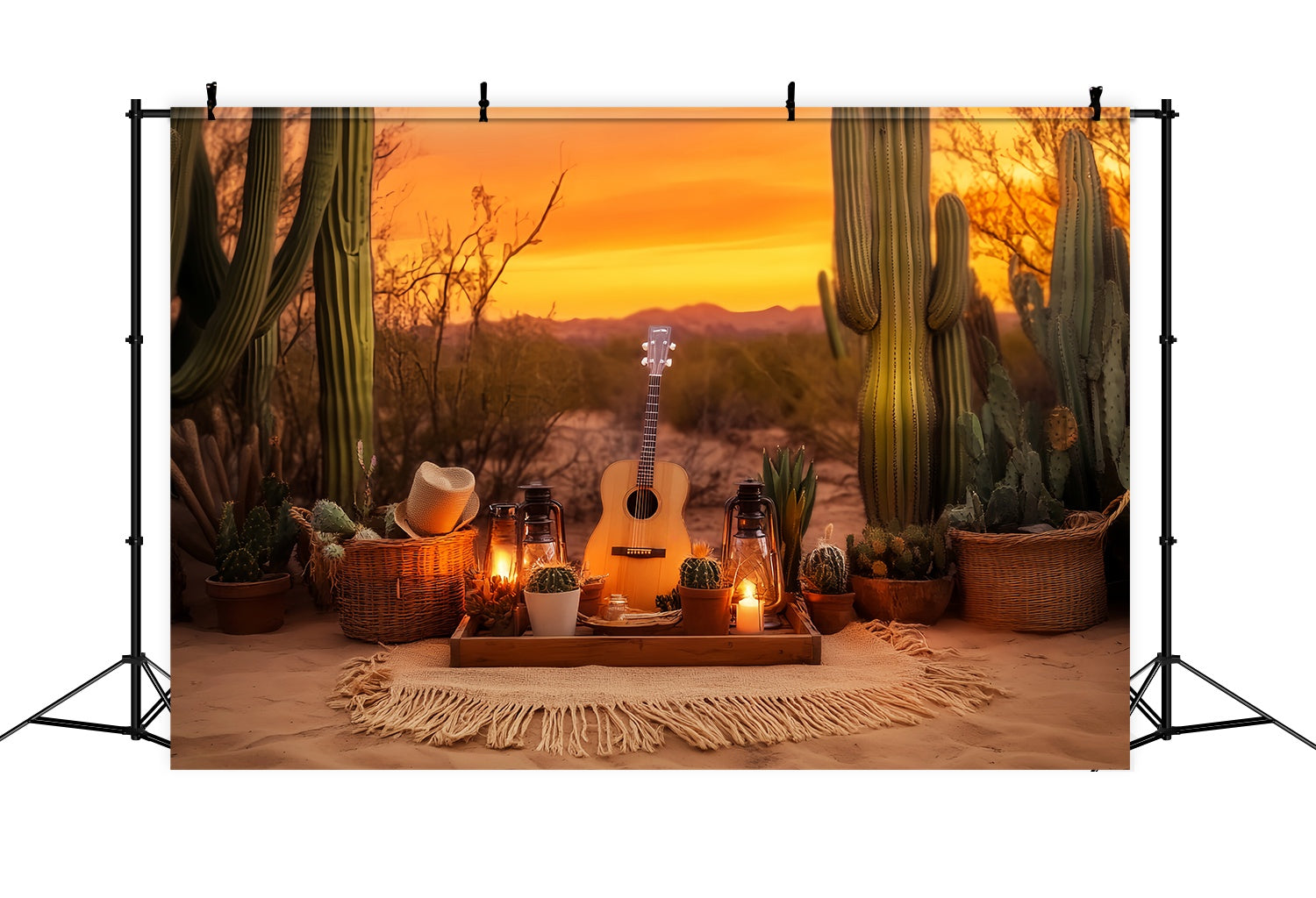 Fall Photo Backdrop Sunset Cactus Picnic Arrangement Cowboy Backdrop LXX58-194