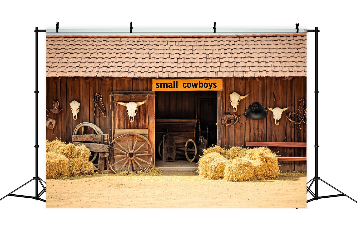Fall Backdrops for Photography Rustic Barn Hay Bales Cowboy Backdrop LXX58-195