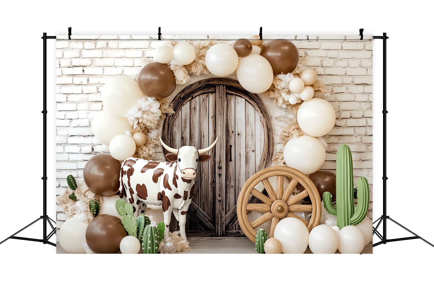 Fall Backdrops Cow Print Balloon Arch Cowboy Backdrop LXX58-196
