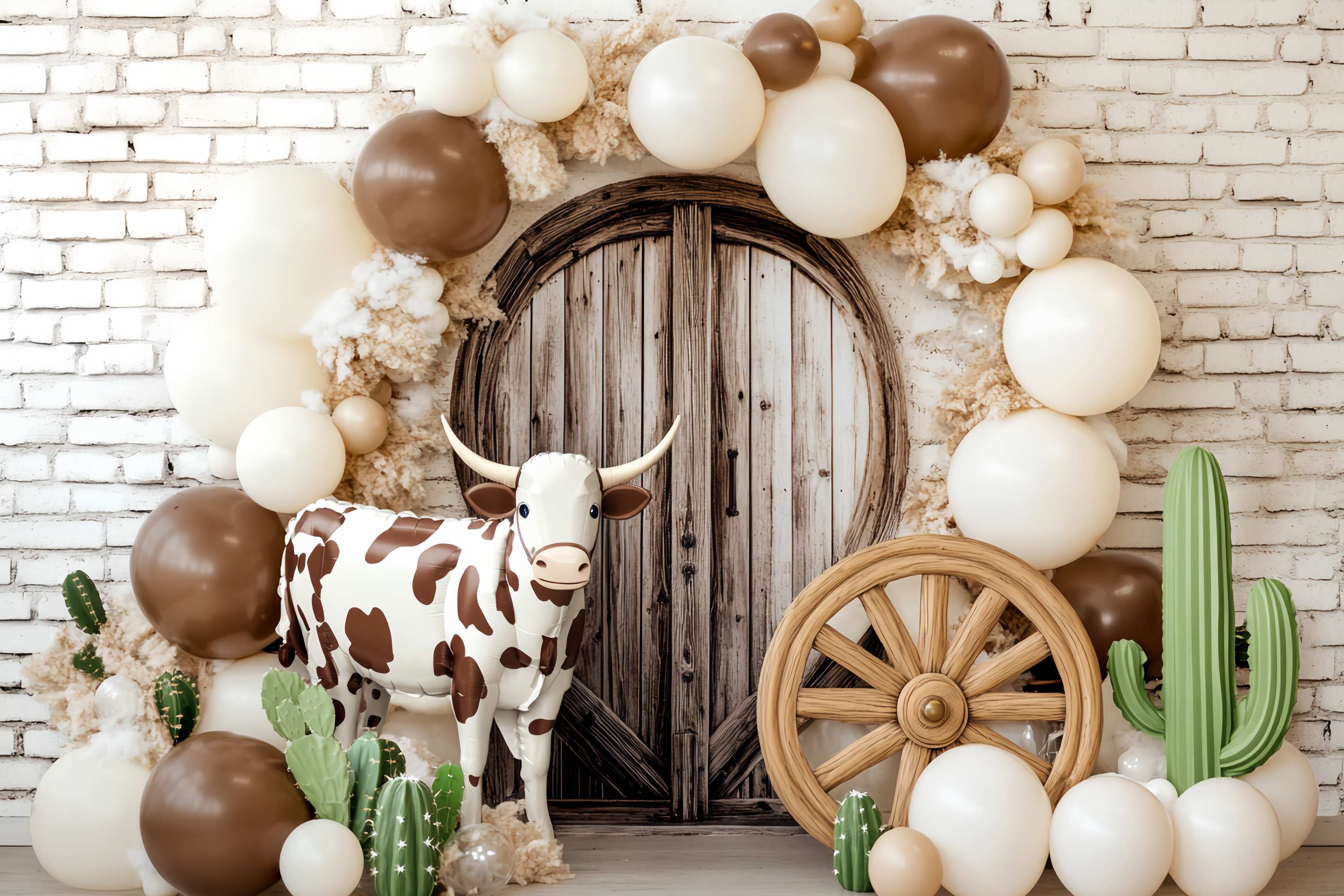 Fall Backdrops Cow Print Balloon Arch Cowboy Backdrop LXX58-196
