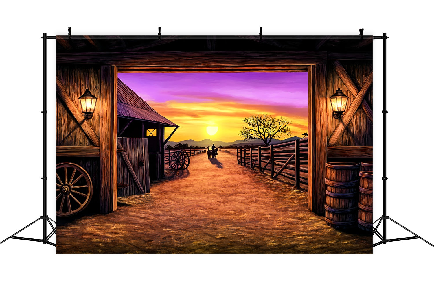 Fall Backdrop Ideas Sunset Ranch Barn View Western Backdrop LXX58-199