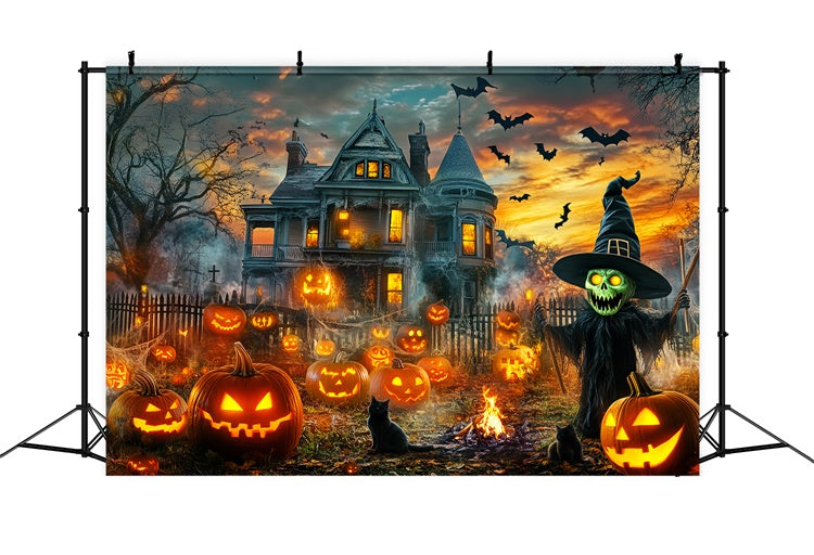 Haunted House Backdrop Haunted Pumpkin Mansion Backdrop LXX58-2