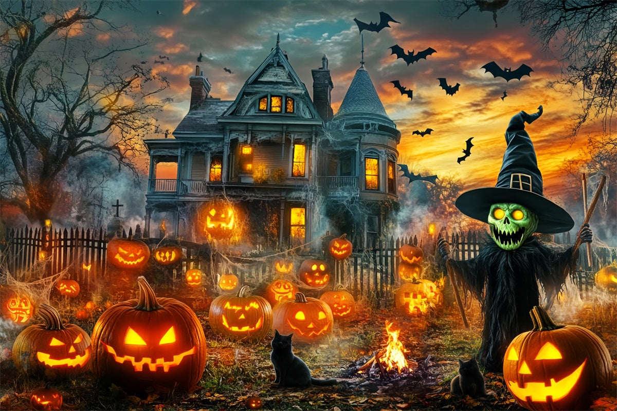 Haunted House Backdrop Haunted Pumpkin Mansion Backdrop LXX58-2