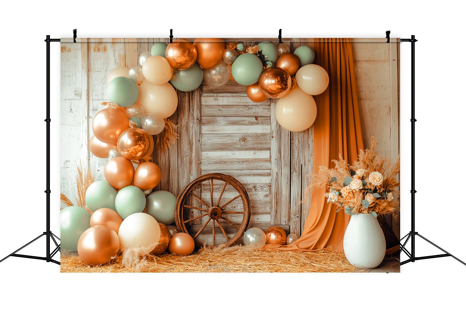 Autumn Backdrop Rustic Door Balloon Garland Western Backdrop LXX58-200