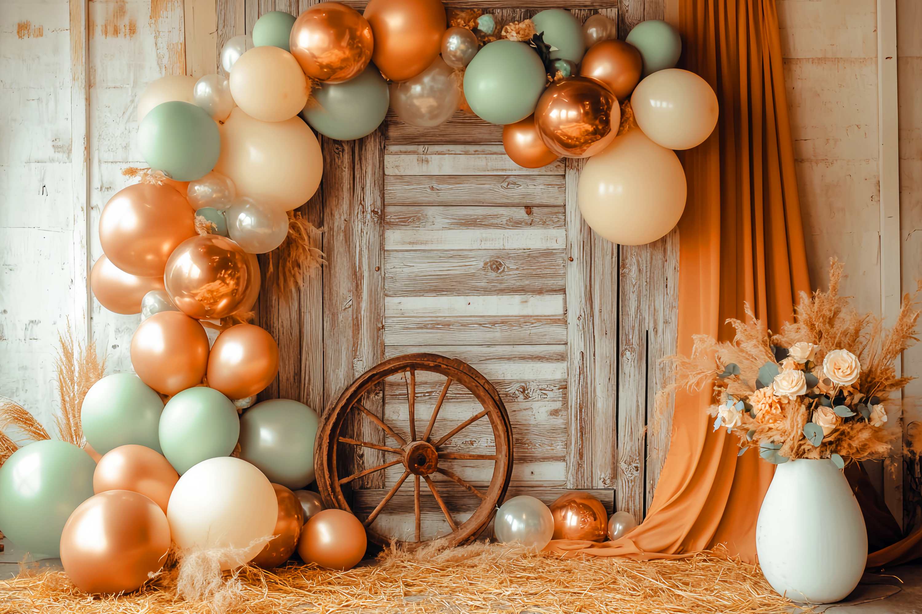 Autumn Backdrop Rustic Door Balloon Garland Western Backdrop LXX58-200